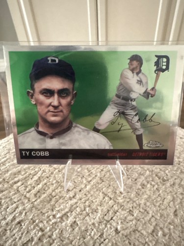 TY COBB - 2025 Topps Chrome Platinum Green Prizm Refractor #492 Detroit Tigers