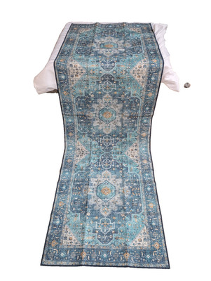 Lahome Blue Oriental Style Washable Runner Rug 2.5x8   Hallway Kitchen Washable