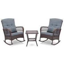 3 PCS Patio Rocker Set Outdoor Wicker Rocking Chairs w/Double-Layer Coffee Table