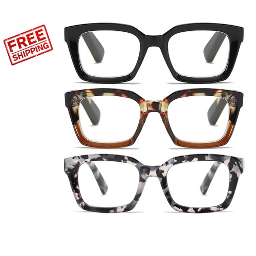 Fashion 3 Pack Oversized Blue Light Blocking Glasses for Women - Stylish Design