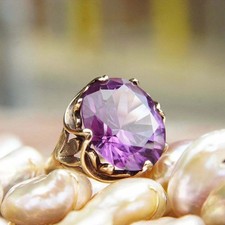 3Ct Round Cut Purple Amethyst Design Engagement Ring 14K Yellow Gold Finish