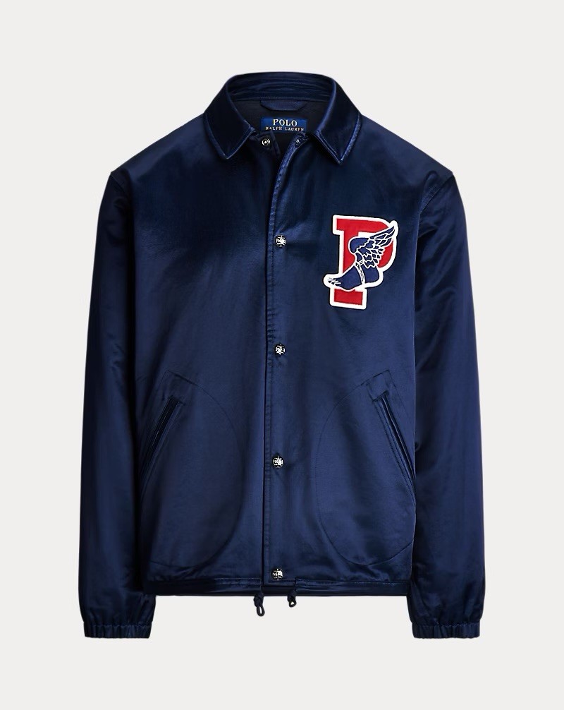 NWT Polo Ralph Lauren Retro P Wing Patch Satin Coach Jacket Large