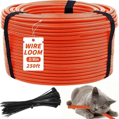 250FT Orange Split Wire Loom Tubing, 3/8 Inch Wire Protector Tubing, Automoti...