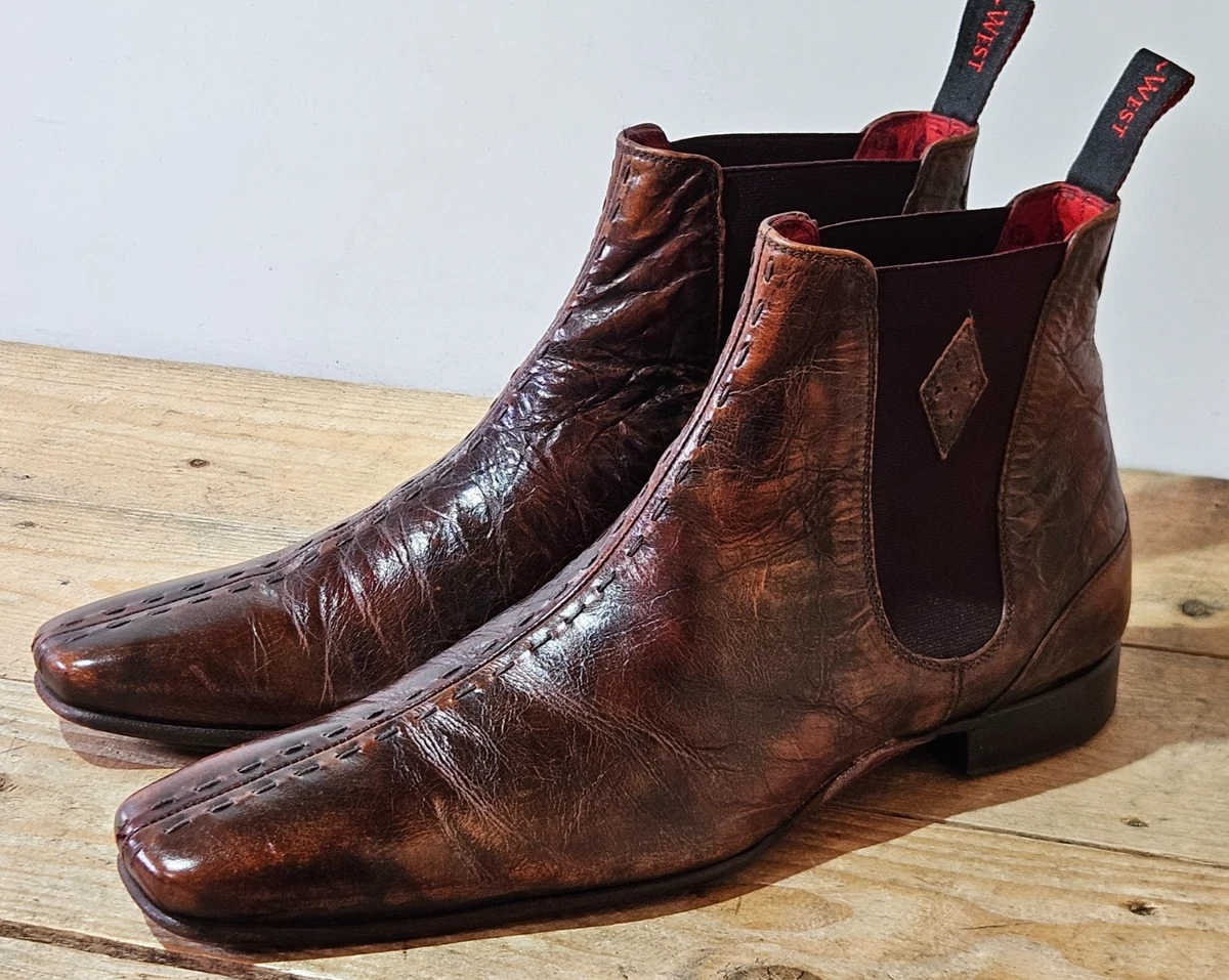 Jeffrey West Tan Chelsea Western Boots Size 9.5 Jeffery West Designer Brown Wingtip Brogue Chelsea Boots main image 2