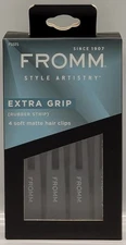 Fromm Style Artistry Extra Grip [Rubber Strip] 4 Soft Matte Gray Hair Clips
