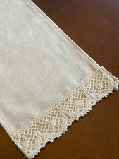 VTG Ivory Cotton Dresser Scarf w/ Crochet Lace Trim 24x6 Vanity or Tank Topper