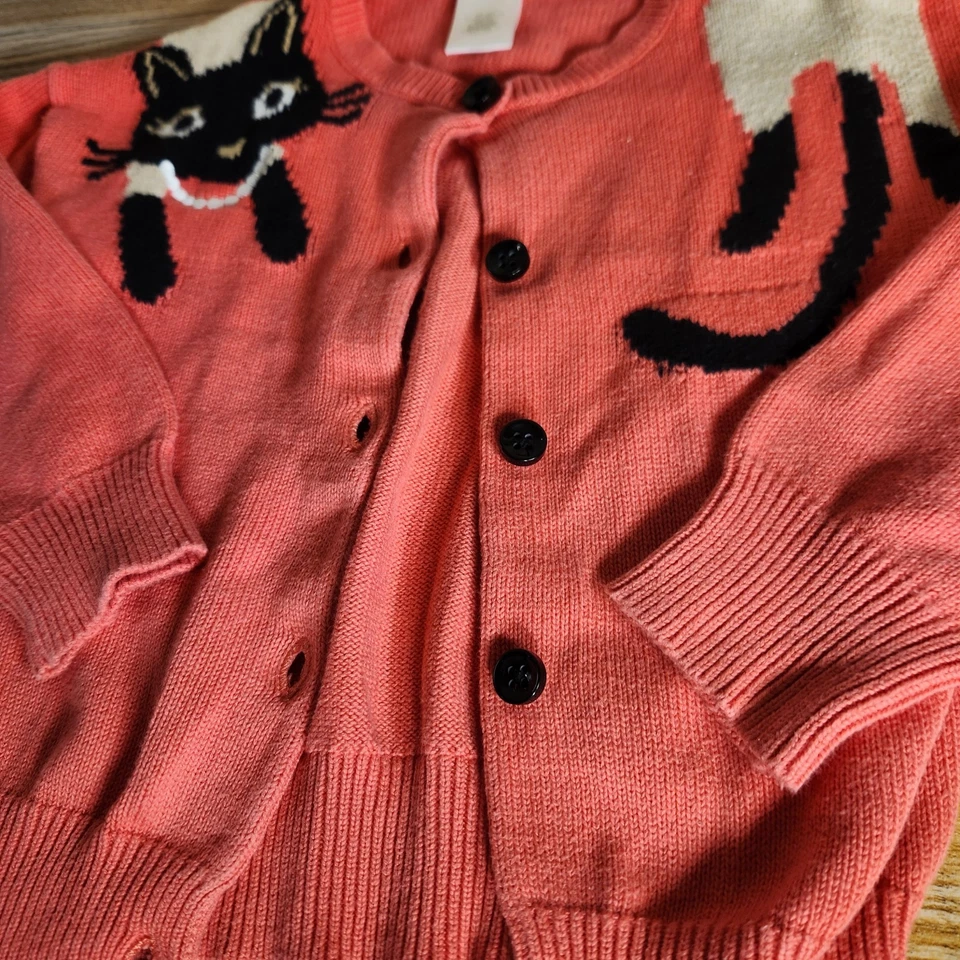 Cardigã Gymboree Vintage Gato Meninas Tamanho 4 Suéter Botão Para Cima Malha Rosa Coral Outono - Imagem 2 de 4