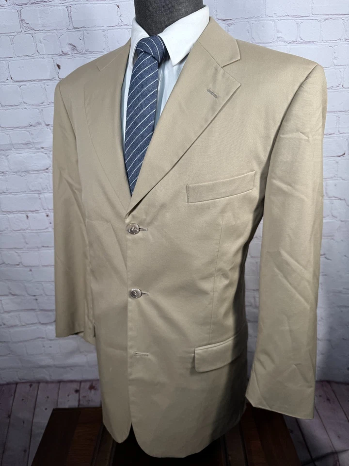 BROOKS BROS Mens Khaki Brown COTTON 3 Button 2pc Suit 42L Jacket 36x31 Pant - Image 3 of 4