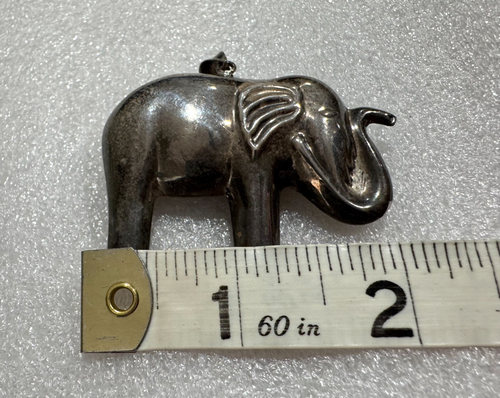 Sterling Silver Elephant Pendant Puffy 3D Trunk UP Good Luck 12 Grams - Picture 2 of 5