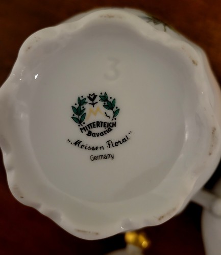 Mitterteich Bavaria Meissen Floral Germany Porcelain Sugar Bowl & Creamer 1950's - Picture 20 of 24