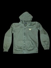 True Religion Full zip Up Hoodie M Olive Green Designer Logo See pics