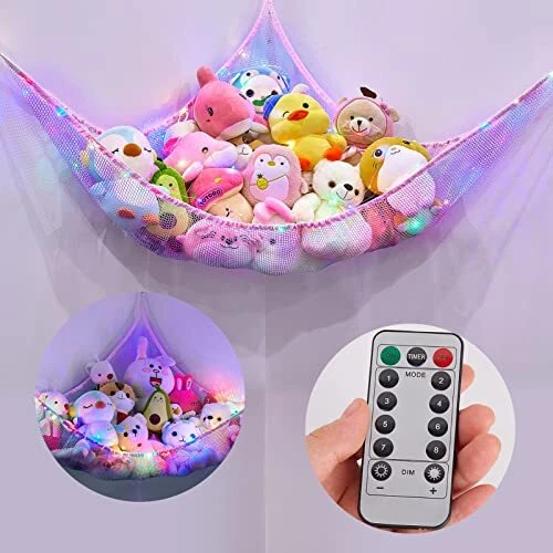 Stuffed Animal Net or Hammock with LED Light Hanging Toy Net