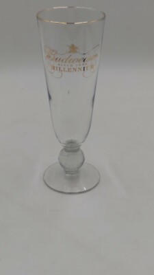  Budweiser Millennium Pilsner Beer Glass Gold Rim Globe Footed