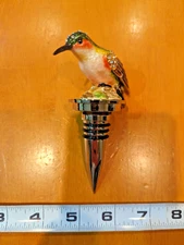 NEW Enamel Wine Bottle Stopper Cork HUMMINGBIRD Sparkle Bule Green GORGEOUS NIB