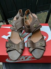 Cara London Ladies Brown Leather Pewter Heels Sandals Shoes Size 7 EU 40