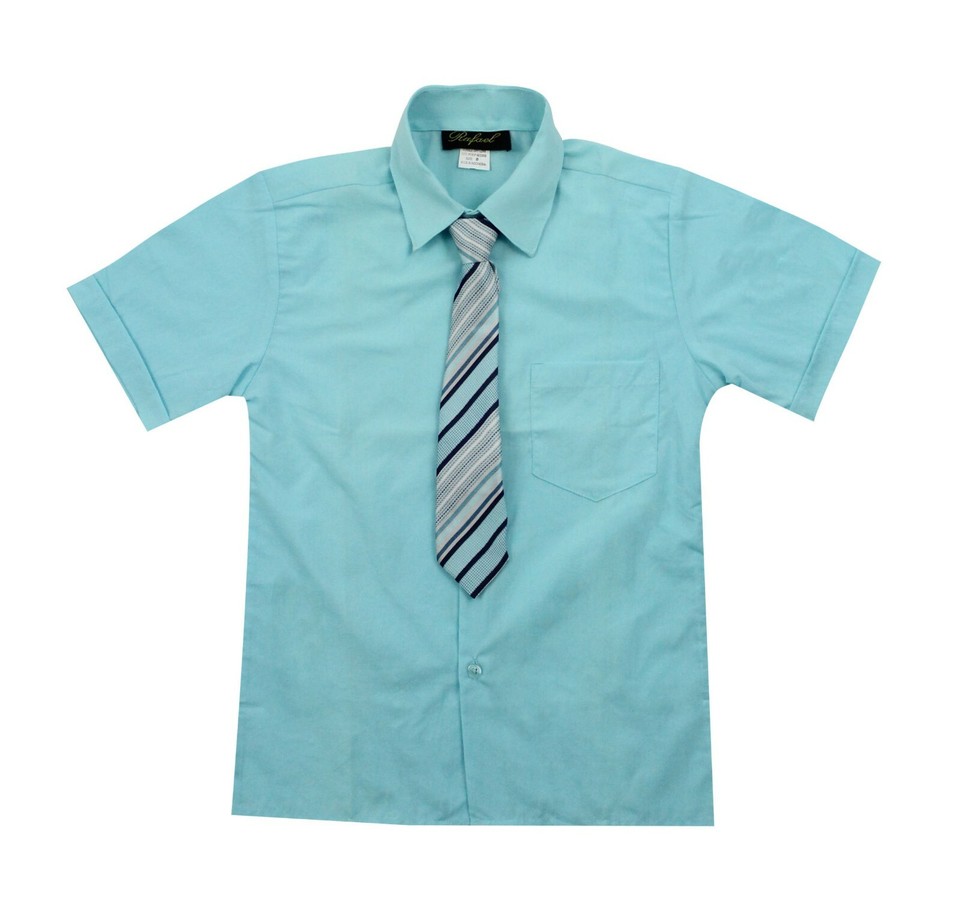 Boys Short Sleeve Dress Shirts Solid Poplin Soft Mauritius - View #4