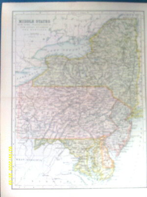 Antique Map. MIDDLE STATES (U.S.A.). c1900. VG.