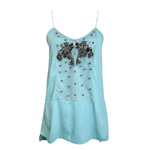 Zara Fairy Top XS Blue Beaded Sequin Mesh Front Boho Festival Cami Tank - Picture 4 of 12