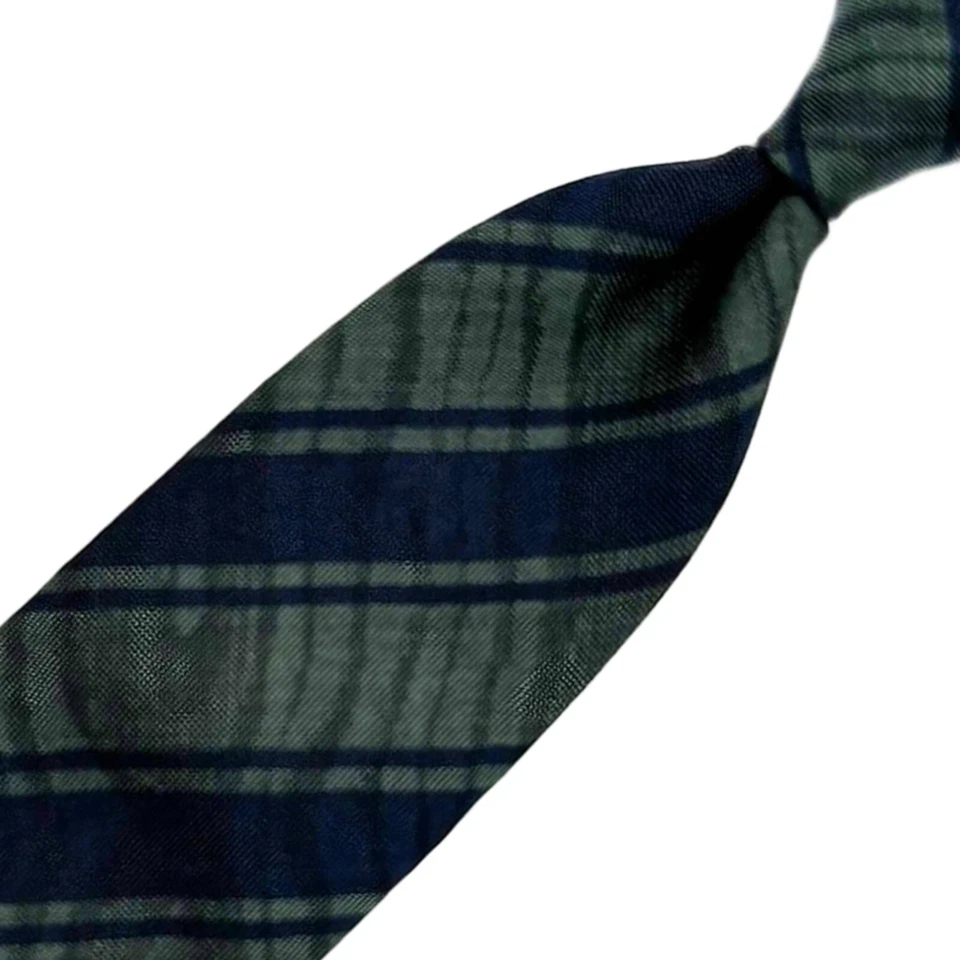 Corbata Cerruti 1881 Azul - Azul Oscuro y Gris-Verde Rayas Seda Italia Corbata Foto 4 de 4