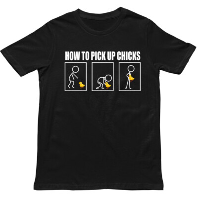 T-Shirt How to Pick Up Küken, lustiges Strichmännchen Ente Meme, Neuheit Witz Geschenk