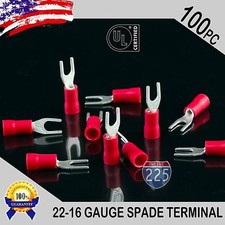 100 Pack 22-18 Gauge Vinyl Spade Fork Crimp Terminals 8 Stud Tin Copper Core UL