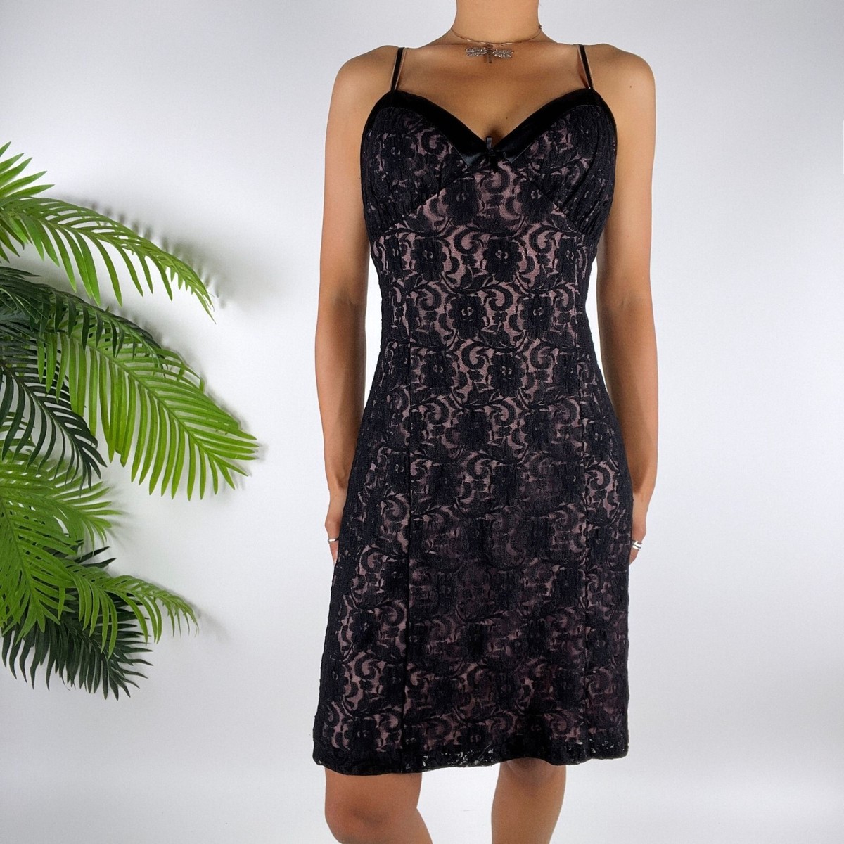 Vintage Y2K Romantic Grunge Gothic Black Floral Lace Bustier Mini Dress / L  | eBay