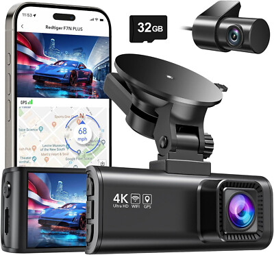 REDTIGER Dashcam Auto Vorne Hinten 4K/2,5K mit GPS WiFi, Dash Cam Auto Kamera mi