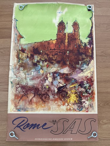 Original 1959 SAS Scandinavian Airlines System Rome 24x39 Otto Nielson Poster