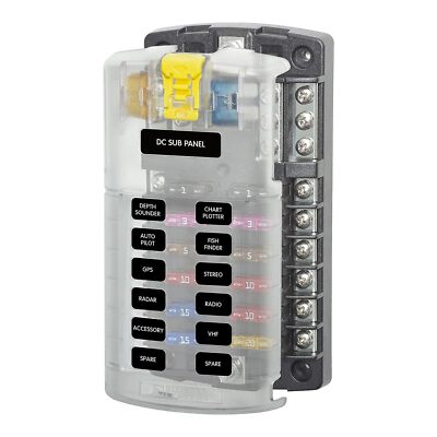 BlueSea Systems 5026 ST Blade Fuse Block 12 Circuit with Ground and Cover