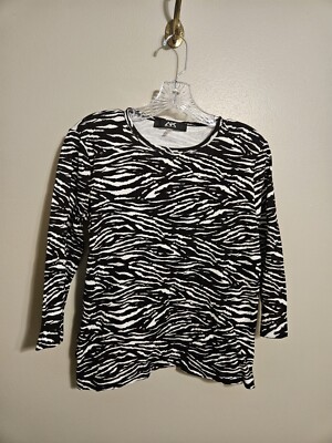 Anne Klein Sport Womens Cotton 3/4 Sleeve Round Neck Zebra