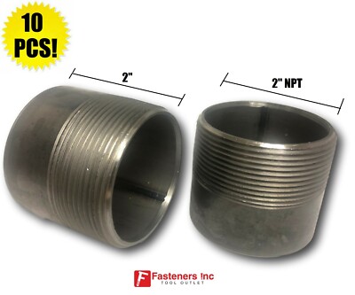 (QTY 10) 2'' NPT x 2'' TOE Black Steel Pipe Nipple Sch 40 ''Threaded One End''
