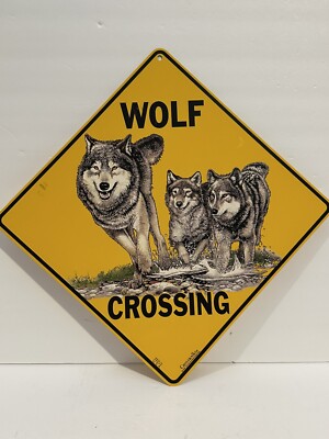 Wolf Crossing Crosswalks Aluminum Yellow Decor Caution Warning Sign 12 ...