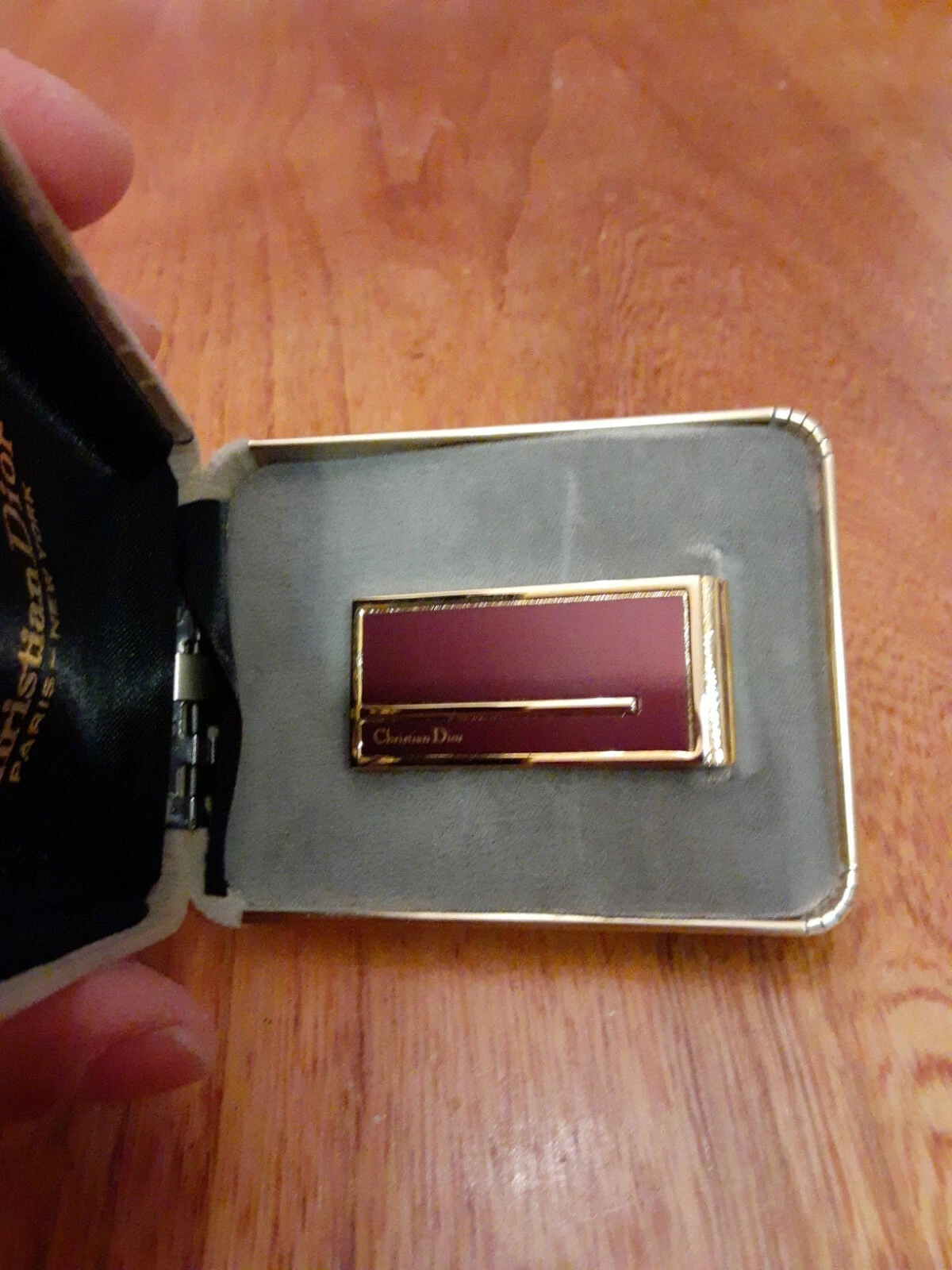 Clip argent vintage Christian Dior Bourgogne avec plaqué or avec boîte