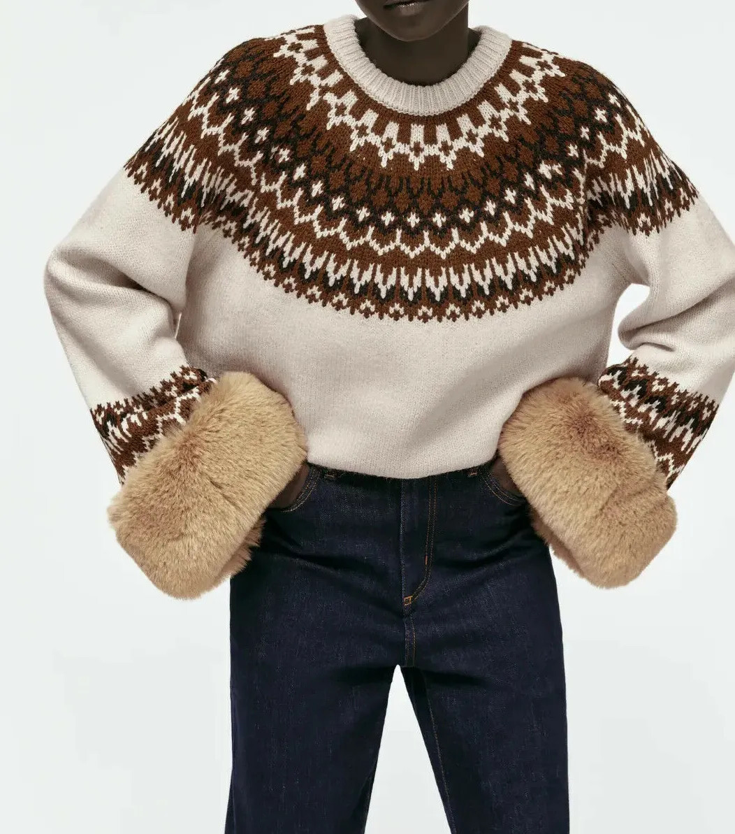 ZARA FAUX FUR JACQUARD SWEATER S,M,L REF.9874/111 BLOGGERS FAVORITE | eBay