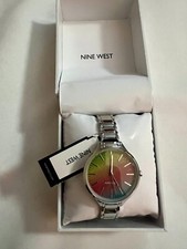 NINE WEST NW-2853RBSV Women's Watch Rainbow Colored Face NEW
