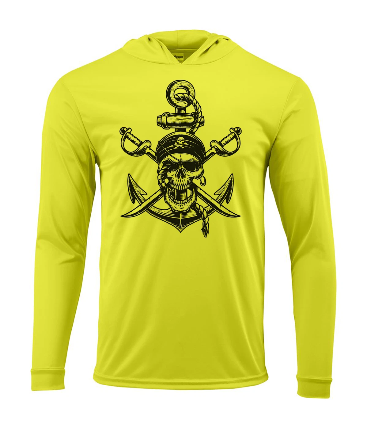 Pirate Captain Anchor Skull UV Protected UPF 50 Long Sleeve T-Shirt Hood Fishing
