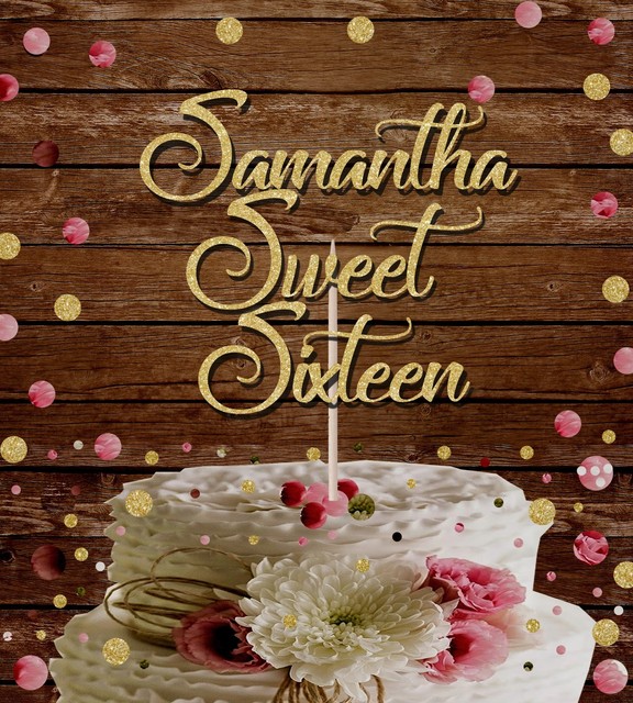 Download Sweet 16 Name Gold Glitter Cake Topper. Birthday Party ...