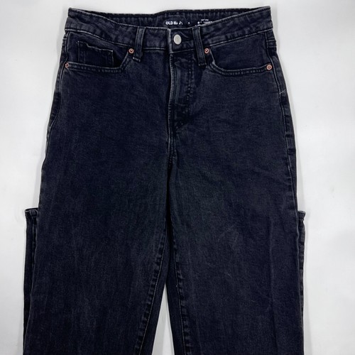 Old Navy Womens Loose Jeans Size 6 Black Cotton Blend Relaxed Fit Straight Leg