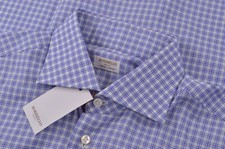 Borriello NWT Dress Shirt Size 15 38 White W/ Blue Purple Plaid Hand Made