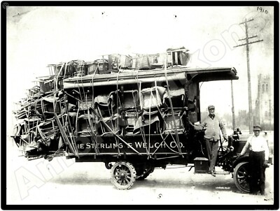 White Trucks New Metal Sign: Sterling & Welch Co. WAY OVERLOADED w/ Chairs!