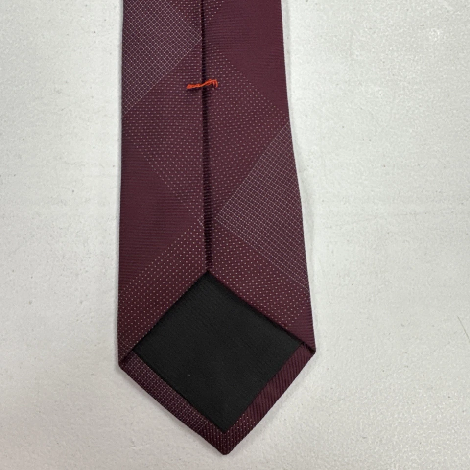 Corbata para hombre Saks Fifth Ave rojo granate a lunares a cuadros 100 % seda Foto 3 de 4