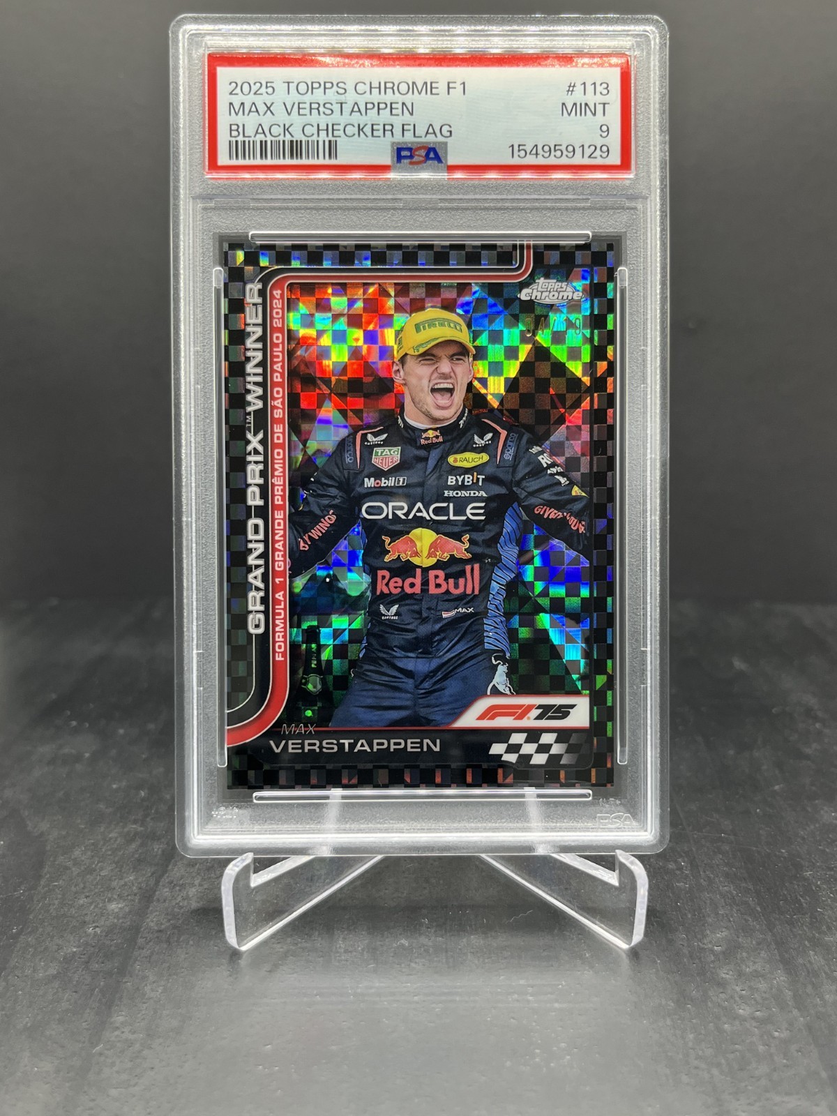 2025 Topps Chrome Formula 1 F1 Max Verstappen Black Checker 04/10 PSA 9 #113