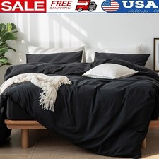 Bedding Duvet Cover Set Washed Cotton Linen Like Textured Breathable Soft Comfy