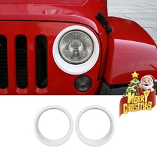 Front Headlight Lamp Cover Trim Decor Kit  For Jeep Wrangler JK 2007-2018 White