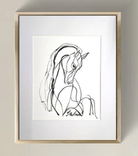 Original Ink Line Drawing on Watercolor Paper_ Minimalist Art Signed by Artist