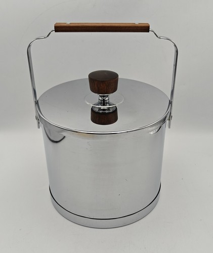 Retro Kromex Ice Bucket - MCM Chrome & Wood w/ Plastic Insulation + Tongs - Nice - Picture 2 of 8