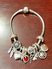 Pandora Sterling Silver Snake Chain Bracelet  7 Charms 6.75" 39.2 Gr.