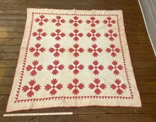 1890's era Antique Bear Paw with Sawtooth Border Quilt Red and White