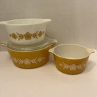 Vintage Pyrex Golden Butterfly Casserole Nesting Set Of 3 W/1 Lid 473,474,475