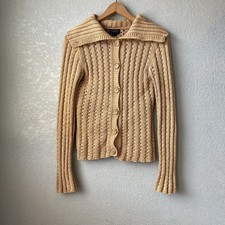 Vintage Y2K American Eagle Knit Button Cardigan Sweater Beige Collared S